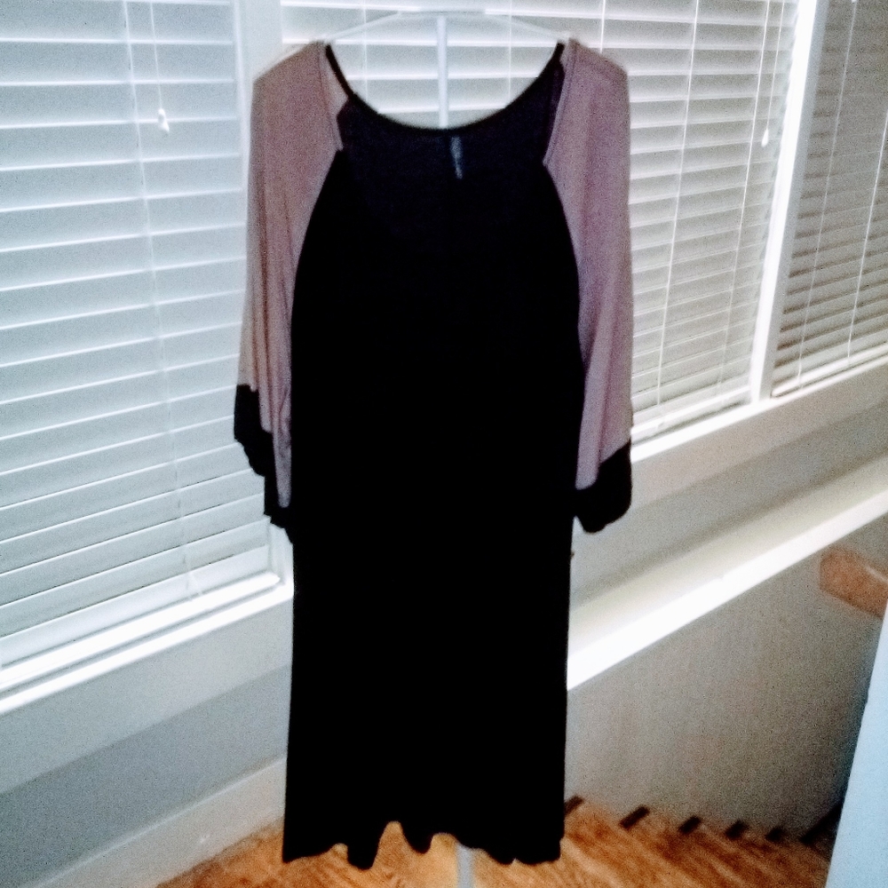 Black/Tan Soft, Stretchy A-line Tee Dress
